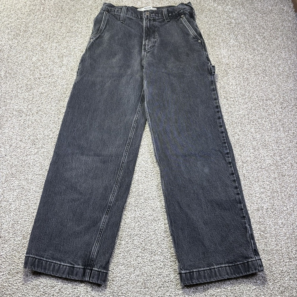 Hollister Super Baggy Jeans Mens 29x30 Gray Dark Wash Relaxed Wide Leg Carpenter